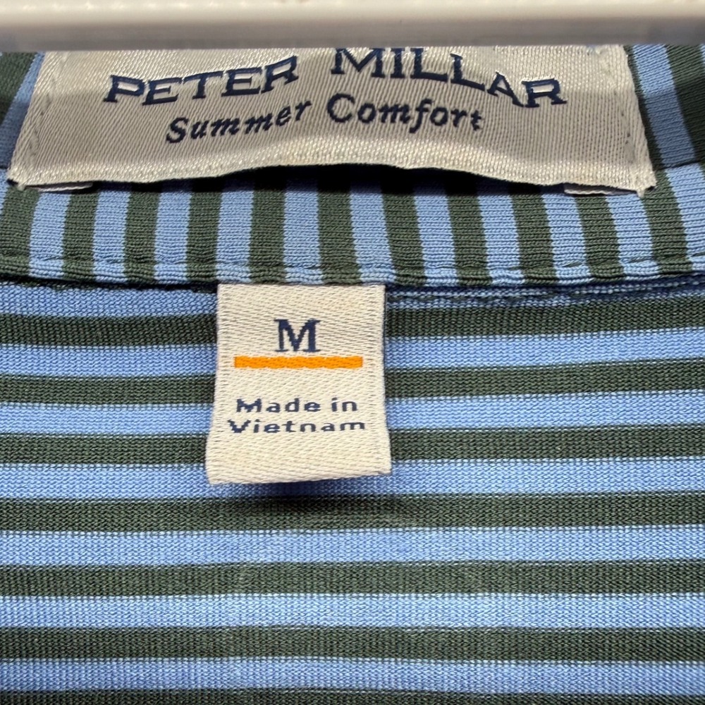 Peter Millar Summer Comfort Blue Striped Polo M Pga Tour Issue Keith Mitchell View 4